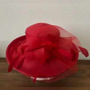 Betmar Red Women’s Dress Hat with Feather Detail